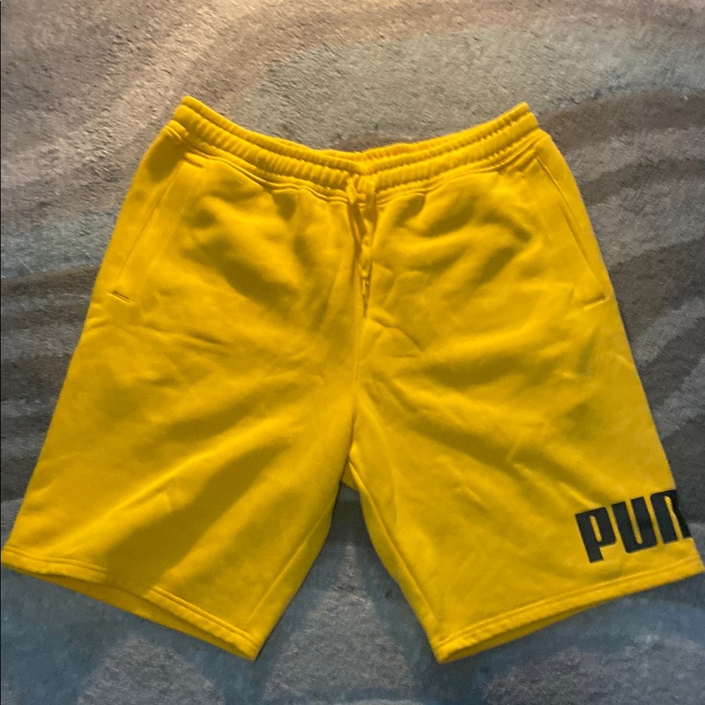 Puma Yellow Athletic Shorts with Elastic Waistband
